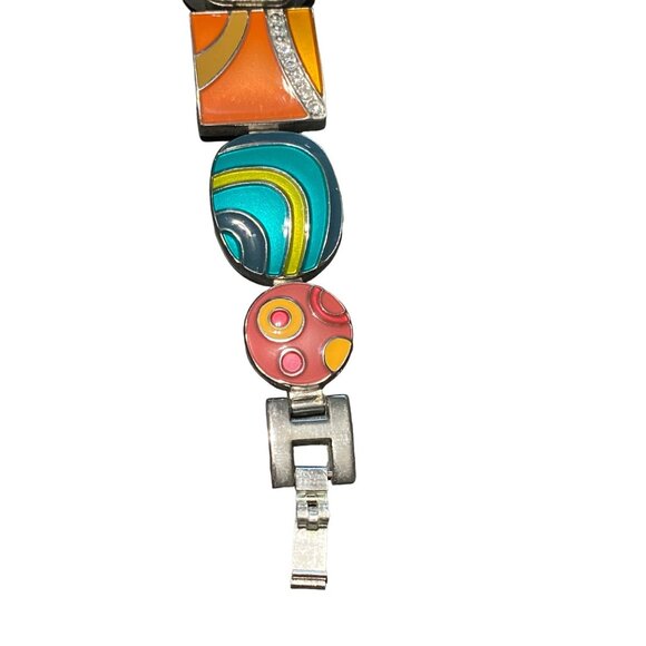 Geneva Womens Stainless Steel Back Watch With Colorful Enamel Face & Rhinestone - Picture 7 of 15